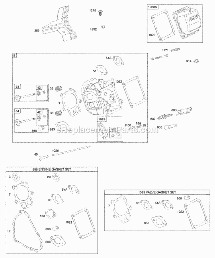 Cylinder Head Gasket Set - Engine Gasket Set - Valve Valves Diagram and Parts List for 20E337-0110-E1  Briggs and Stratton Engine